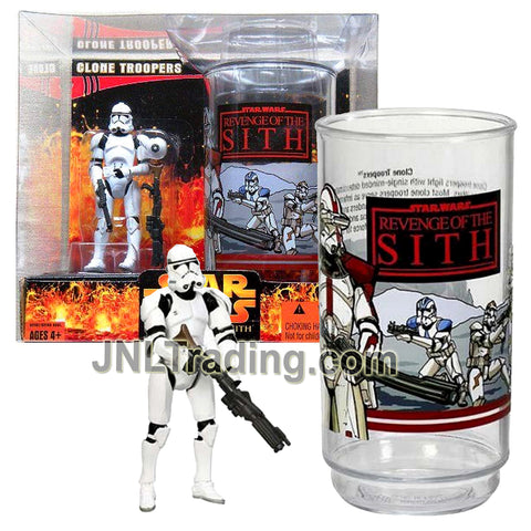 Year 2005 Star Wars Revenge of the Sith Series 4 Inch Figure Set : CLONE TROOPERS with Blaster and Rifle Plus Collectible Cup