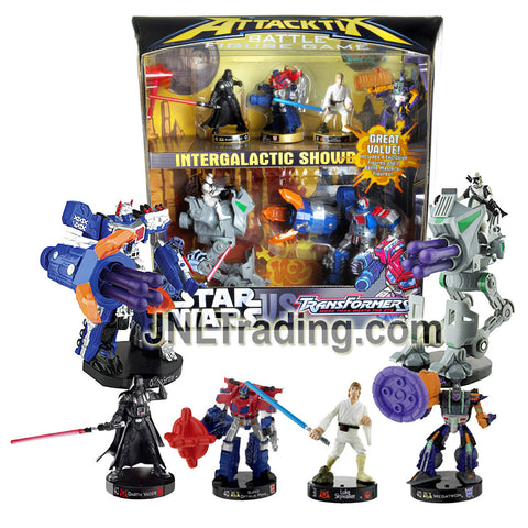 Year 2006 Attacktix Battle Figure Transformers vs Star Wars Masters Set - Darth Vader, Optimus Prime, Luke Skywalker, Megatron, AT-RT & Omega Sentinel