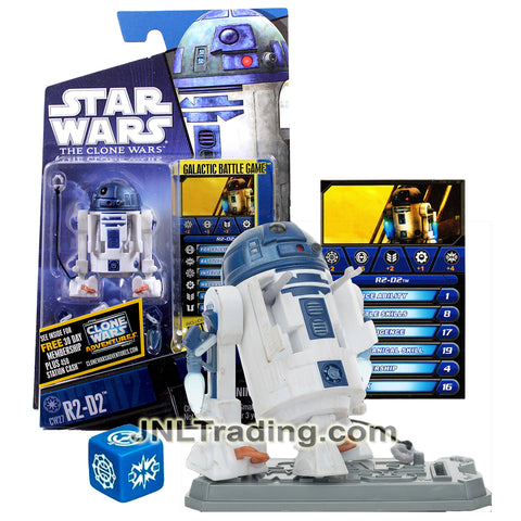 Year 2011 Star Wars Galactic Battle Game The Clone Wars Series 2.5 Inch Figure : R2-D2 CW27 with Hidden Gadgets, Rope Hook, Card, Die and Base