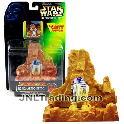 Year 1996 Star Wars Power of the Force Electronic 3 Inch Figure : R2-D2 (ARTOO-DETOO) with Light-Up Radar Eye, Authentic Sounds and Diorama Background