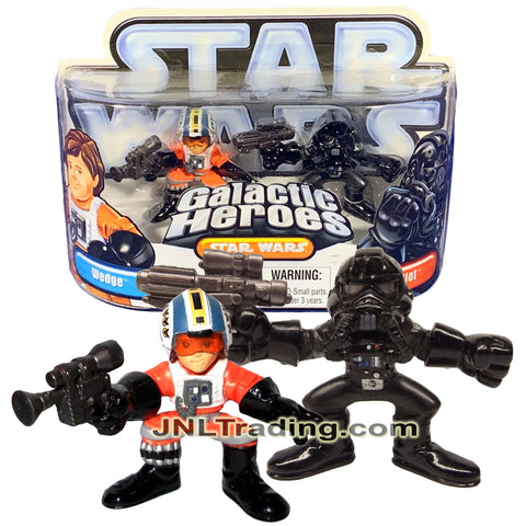 Year 2006 Star Wars Galactic Heroes Series 2 Pack 2 Inch Figure - WEDGE with Blaster and Removable Helmet Plus TIE PILOT with Blaster