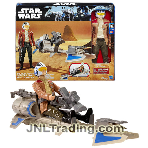 Year 2015 Star Wars The Force Awakens Series 11 Inch Tall Figure with Vehicle Set - POE DAMERON with SPEEDER BIKE and Blaster Rifle