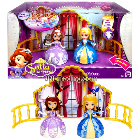 Year 2012 Disney Sofia the First Series 2 Pack 3 Inch Doll Set - DANCING SISTERS with Princess Sofia and Princess Amber Plus Backstage and Charm