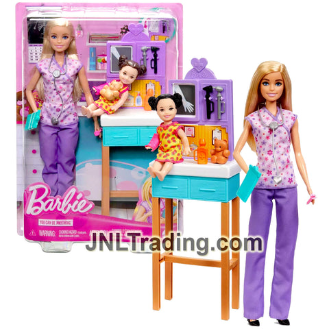 Year 2023 Barbie You Can Be Anything Series Doll Set - Caucasian PEDIATRICIAN with Toddler, Exam Table, Stethoscope and Otoscope
