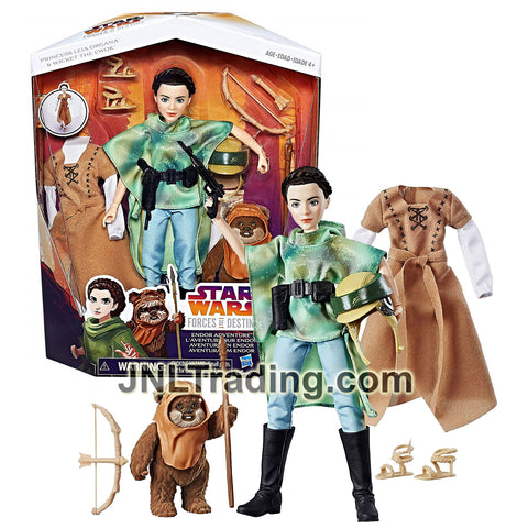 Year 2016 Star Wars Forces of Destiny 10 Inch Figure - ENDOR ADVENTURE with Princess Leia Organa and Wicket the Ewok Plus Dress, Bow, Spear and Helmet
