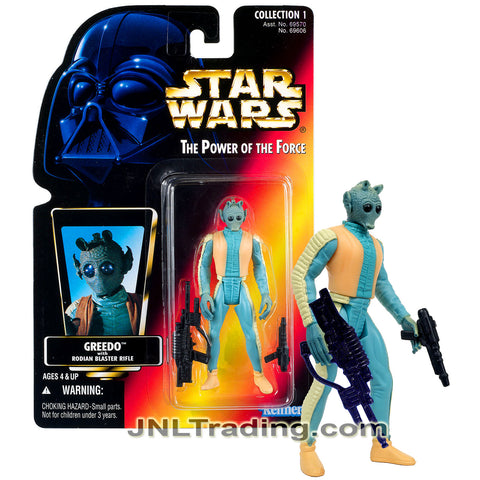 Year 1996 Star Wars The Power of the Force Series 4 Inch Tall Figure - GREEDO with Rodian Blaster Rifle and Pistol