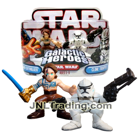 Year 2007 Star Wars Galactic Heroes Series 2 Pack 2 Inch Figure - ANAKIN SKYWALKER with Lightsaber and CLONE TROOPER with Blaster