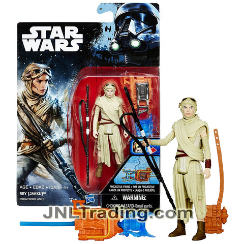 Year 2016 Star Wars The Force Awakens Series 4 Inch Figure - REY (JAKKU) with Staff, Backpack and Missile Launcher