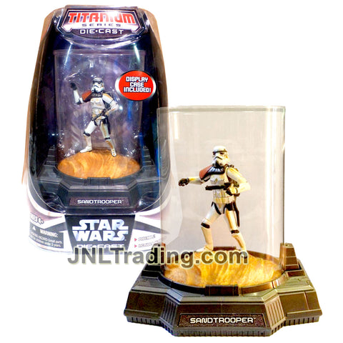 Year 2006 Star Wars Titanium Die Cast Series 4 Inch Tall Figure - SANDTROOPER (Color Version) with Blaster and Display Case