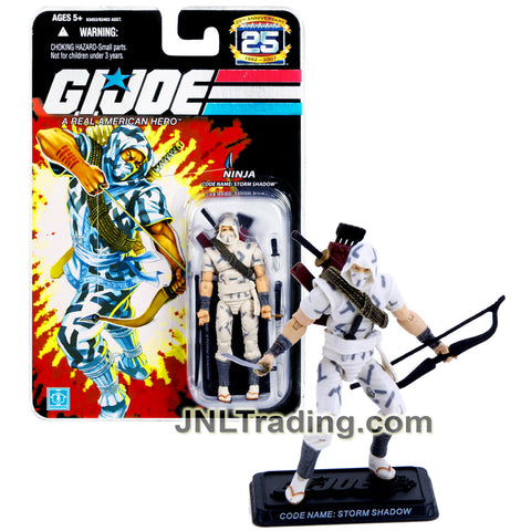 Year 2007 GI JOE A Real American Hero 25th Anniversary Series 4 Inch Figure - Ninja STORM SHADOW with Katanas, Arrows, Bow, Dagger and Display Base