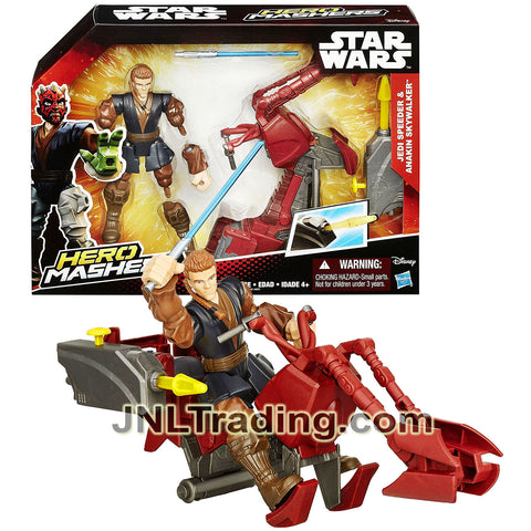 Year 2015 Star Wars Hero Mashers 6.5 Inch Figure with Vehicle Set - JEDI SPEEDER and ANAKIN SKYWALKER with Lightsaber and Missile Launcher