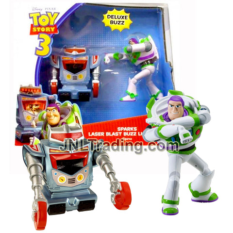 Year 2009 Disney Pixar Toy Story 3 Movie Series 2 Pack 5 Inch Tall Deluxe Figure - SPARKS and LASER BLAST BUZZ LIGHTYEAR with Robot