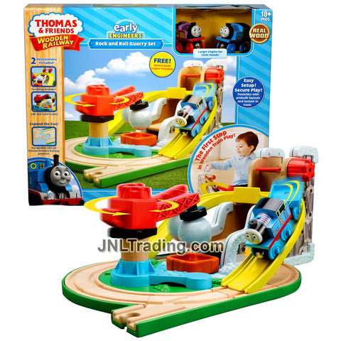 Thomas and Friends Wooden Railway Early Engineers Series Train Set - Rock and Roll Quarry w/ Thomas, Cargo Car, Boulder, Crane, Wood Tracks & Rosie