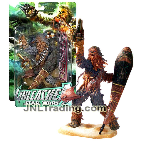 Year 2005 Star Wars Unleashed Series 8 Inch Tall Action Figure - CHEWBACCA with Blaster, Shield and Display Base
