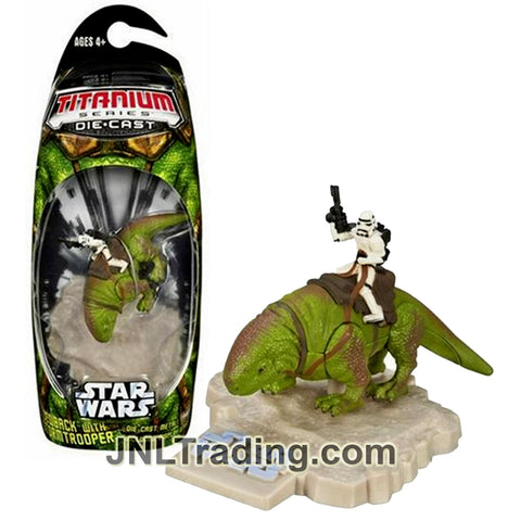 Year 2006 Star Wars Titanium Die Cast Series 3 Inch Long Mini Figure - DEWBACK with Stormtrooper and Display Base