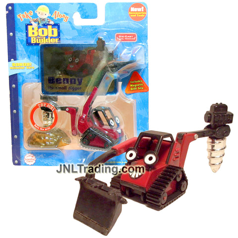 Year 2006 Bob the Builder Take Along Series Die Cast Metal Vehicles - BENNY the Small Digger with Magnetic Drill Site and Collector Card