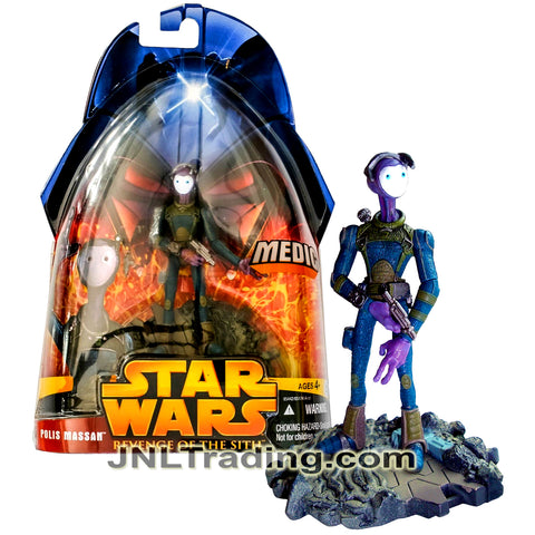 Year 2005 Star Wars Revenge of the Sith Movie Series 4 Inch Tall Figure - Medic POLIS MASSAN with Blaster and Display Base