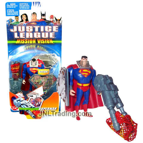 Year 2003 DC Comics Justice League Mission Vision Series 4.5 Inch Tall Figure - SUPERMAN with Face Shield, Net Launchers and Mission Shield