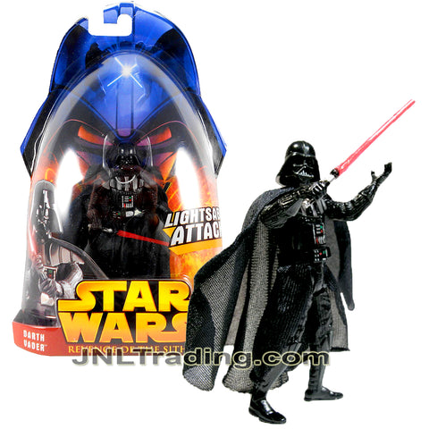 Year 2005 Star Wars Revenge of the Sith Movie Series 4 Inch Tall Figure - Lightsaber Attack DARTH VADER with Red Lightsaber