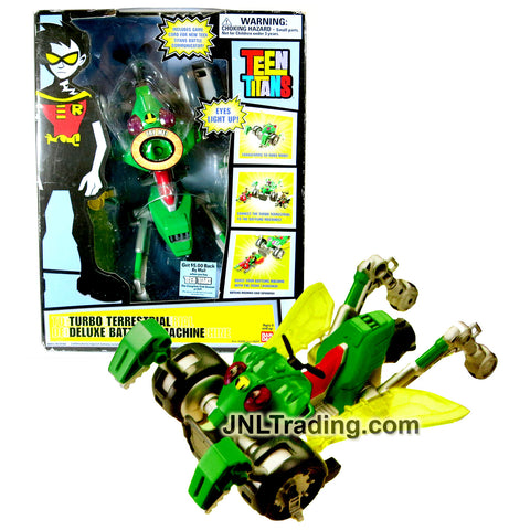 Year 2006 Teen Titans Go! Series Vehicle Set - Turbo Terrestrial Deluxe BATTLING Machine with Light Up Eyes and Transforming Features Plus Battle Card