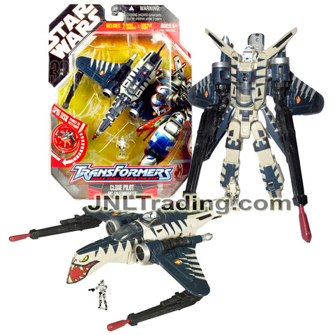 Year 2007 Star Wars Transformers Series 7 Inch Figure - CLONE PILOT ARC-170 STARFIGHTER (Blue) with Missile Launchers and Pilot Minifigure