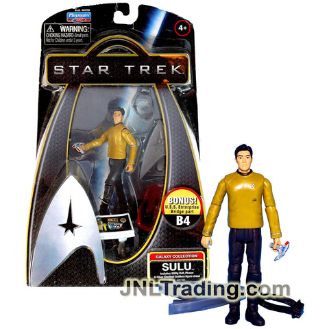 Year 2009 Star Trek Movie Galaxy Collection 4 Inch Figure - SULU with Utility Belt, Phaser, Silver Starfleet Emblem Figure Stand & Bridge Part B4