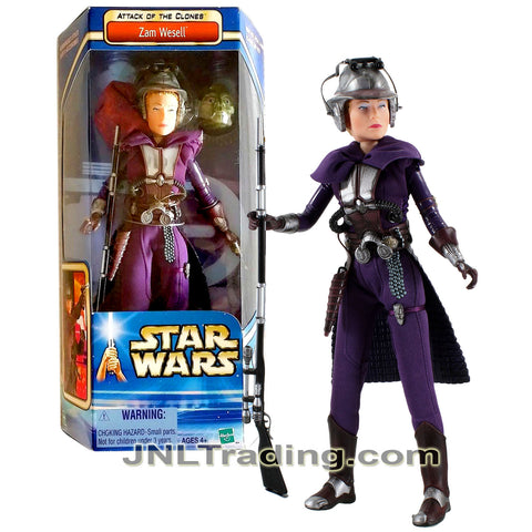 Year 2002 Star Wars Attack of the Clones Series 12 Inch Figure - ZAM WESELL with Blaster, Rifle and Mask