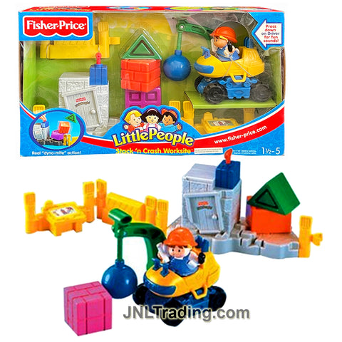 Year 2003 Little People STACK 'N CRASH WORKSITE with Wrecking Ball Crane, Driver and Sound FX