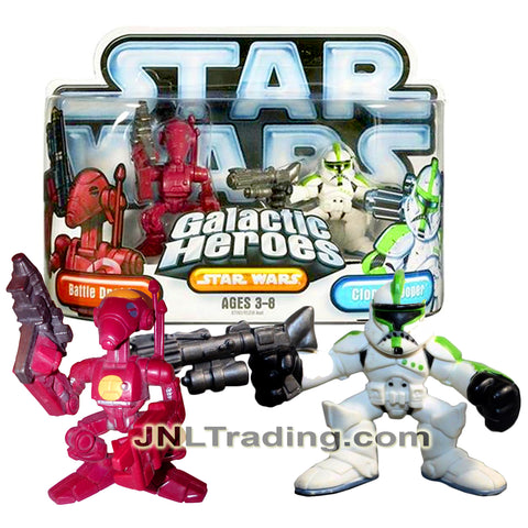 Year 2007 Star Wars Galactic Heroes Series 2 Pack 2 Inch Figure - BATTLE DROID with Blaster and CLONE TROOPER with Blaster