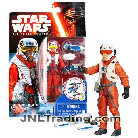 Year 2015 Star Wars The Force Awakens 4 Inch Figure : X-WING PILOT ASTY (B4167) with Blaster Gun Plus Build A Weapon Part #3