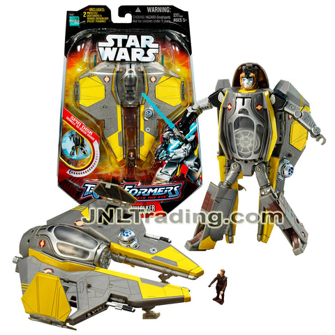 Year 2006 Star Wars Transformers Series 7 Inch Figure -ANAKIN SKYWALKER JEDI STARFIGHTER with 2 Blue Lightsabers and Pilot Minifigure