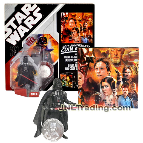 Year 2006 Star Wars Revenge of the Sith 30th Anniversary 4 Inch Figure Set - DARTH VADER with Lightsaber, Collector Coin Plus 5 Panel Album