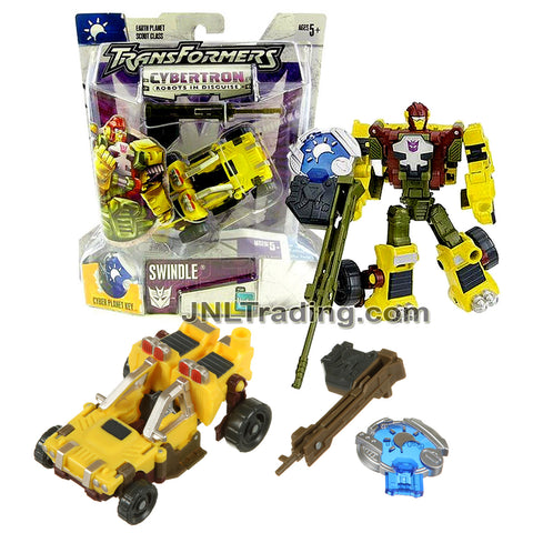 Year 2005 Transformers Cybertron Series Scout Class 4 Inch Tall Figure - Decepticon SWINDLE with Sniper Rifle and Cyber Key (Dune Buggy)