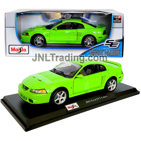 Maisto Special Edition Series 1:18 Scale Die Cast Car Set - Lime Green High Performance Sports Car 2003 FORD MUSTANG SVT COBRA with Display Base