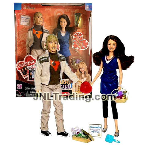 Year 2007 Disney Hannah Montana Series 12 Inch Doll Set - SWEETHEARTS MILEY and JAKE with Chocolate Box, Rose and Basket