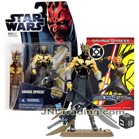 Year 2012 Star Wars The Clone Wars Series 4 Inch Tall Figure - SAVAGE OPRESS CW3 with Halberd, Battle Axe with Missile, Card, Die and Display Base