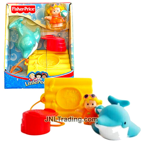 Year 2006 Little People DOLPHIN SHOW with Squirting Dolphin, Raft, Platform, Water Scoop and Trainer