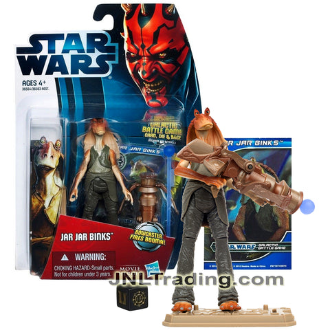 Year 2012 Star Wars Movie Heroes Series 4 Inch Figure - JAR JAR BINKS MH13 with Bowcaster, Booma Missile, Battle Game Card, Die and Display Base
