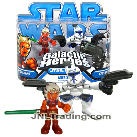Year 2008 Star Wars Galactic Heroes Series 2 Pack 2 Inch Figure - AHSOKA TANO with Lightsaber and CAPTAIN REX with 2 Blasters