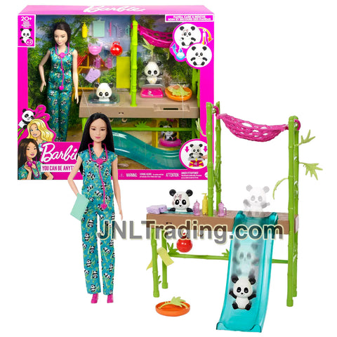 Year 2022 Barbie You Can Be Anything 12 Inch Doll Set - PANDA CARE & RESCUE with Asian Vet, 2 Pandas, Care Station and Accessories