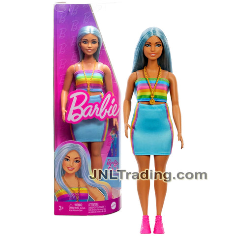 Year 2023 Barbie Fashionistas Series 11 Inch Doll #218 - Hispanic Curvy Model HRH16 in Rainbow Outfit with Necklace