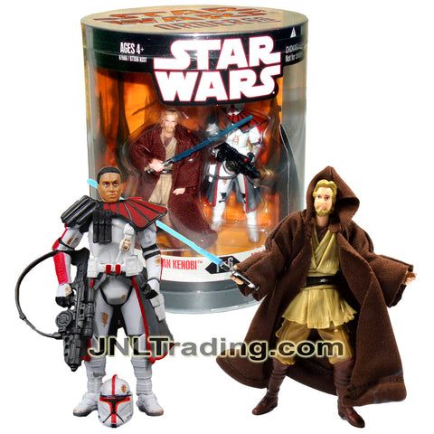 Year 2007 Star Wars Order 66 2 Pack 4 Inch Figure Set #1 : OBI-WAN KENOBI with Lightsaber Plus ARC TROOPER COMMANDER with Removable Helmet and Blaster