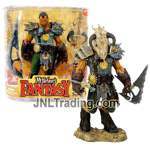 Year 2008 McFarlane Fantasy Legend of the Blade Hunters Series 7 Inch Tall Figure - Dragon Rider TYR with Animal Skull Helmet, Sword, Axe and Display Base