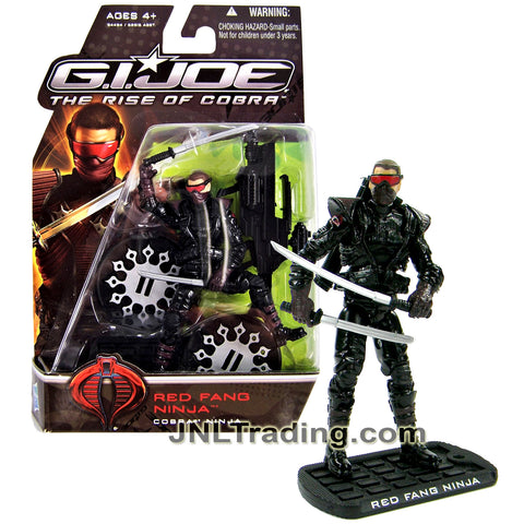 Year 2009 GI JOE Movie The Rise of Cobra 4 Inch Figure - Cobra Ninja RED FANG NINJA with Ninja Swords, Disc Launcher with 2 Discs & Display Base