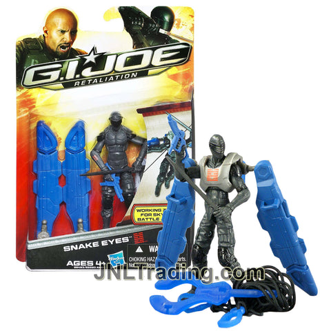 Year 2011 GI JOE Movie Series Retaliation 4 Inch Figure - SNAKE EYES with 5 Feet String Zip Line, Wings with Missile Launcher, Katana & Submachine Gun