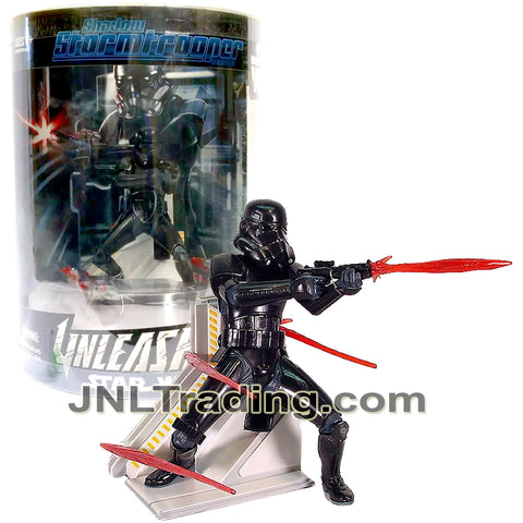 Year 2006 Star Wars Unleashed Series 7 Inch Tall Figure - SHADOW STORMTROOPER in Black Outfit with Blaster and Diorama Display Base