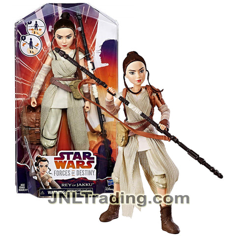 Year 2016 Star Wars Forces of Destiny Series 11 Inch Tall Figure - REY of JAKKU with Backpack and Staff Swinging Action