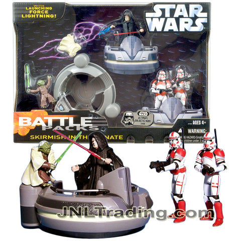 Year 2006 Star Wars Revenge of the Sith Battle Packs Figure Set - SKIRMISH IN THE SENATE with Yoda, Emperor Palpatine, 2 Shock Troopers & Senate Pod