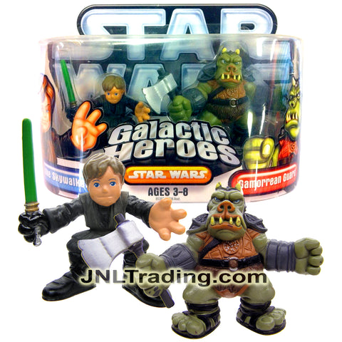 Year 2004 Star Wars Galactic Heroes Series 2 Pack 2 Inch Figure - LUKE SKYWALKER with Lightsaber and GAMORREAN GUARD with Battle Axe