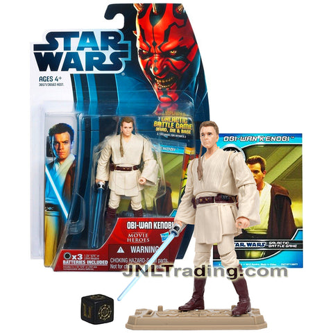 Year 2012 Star Wars Movie Heroes Series 4 Inch Figure - OBI-WAN KENOBI MH16 with Light-Up Lightsaber, Battle Game Card, Die and Display Base